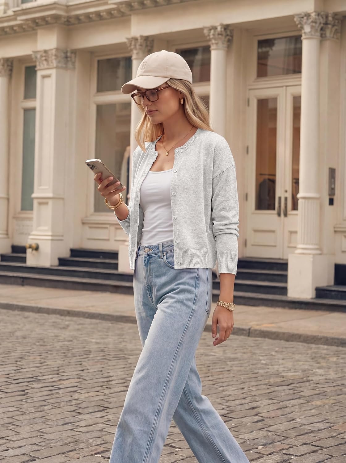 image:imageGRACE KARIN Cropped Cardigan Sweaters for Women Long Sleeve Crew Neck Open Front Jackets Y2K Fall Fashion Clothes 2026Light Gray