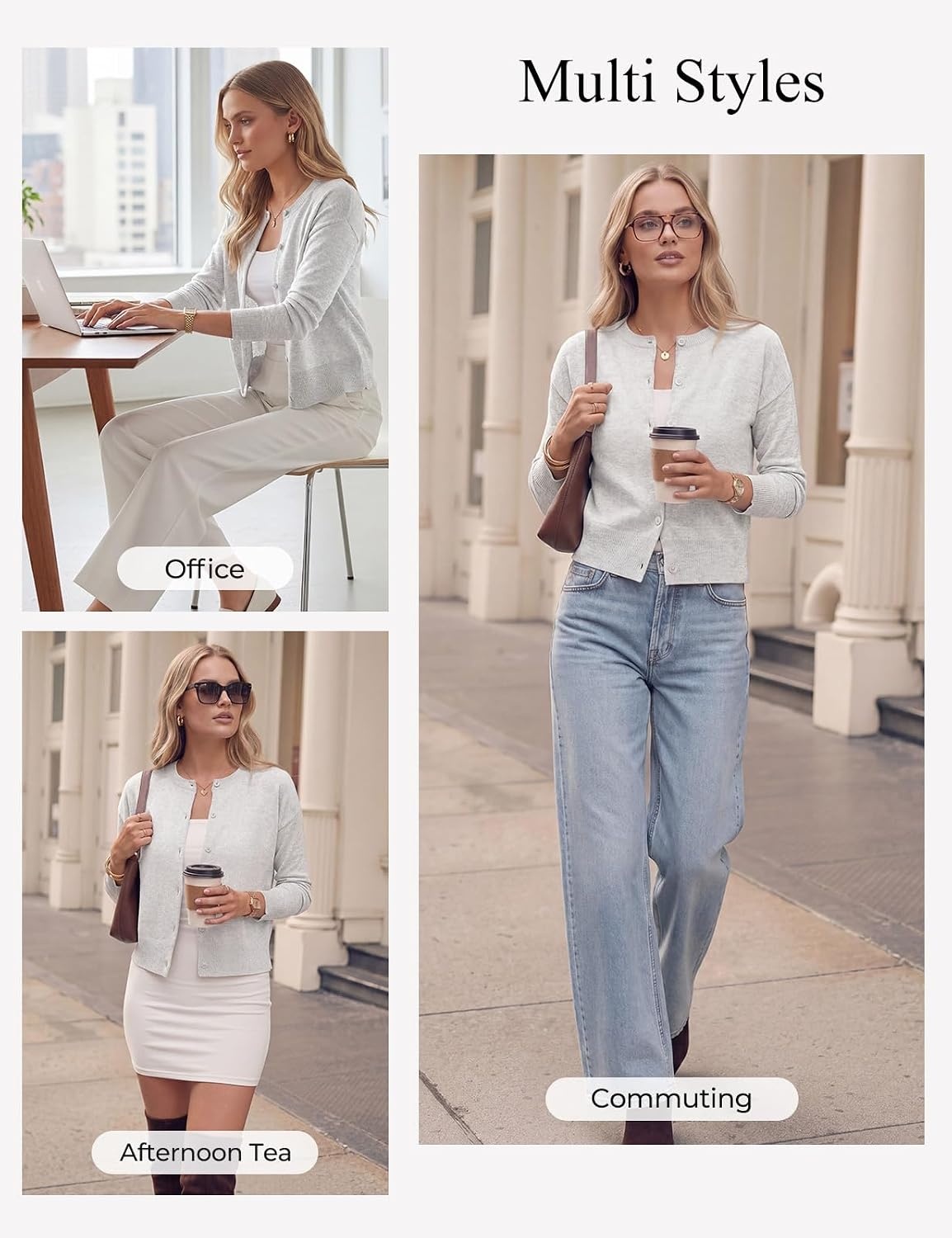 image:imageGRACE KARIN Cropped Cardigan Sweaters for Women Long Sleeve Crew Neck Open Front Jackets Y2K Fall Fashion Clothes 2026Light Gray