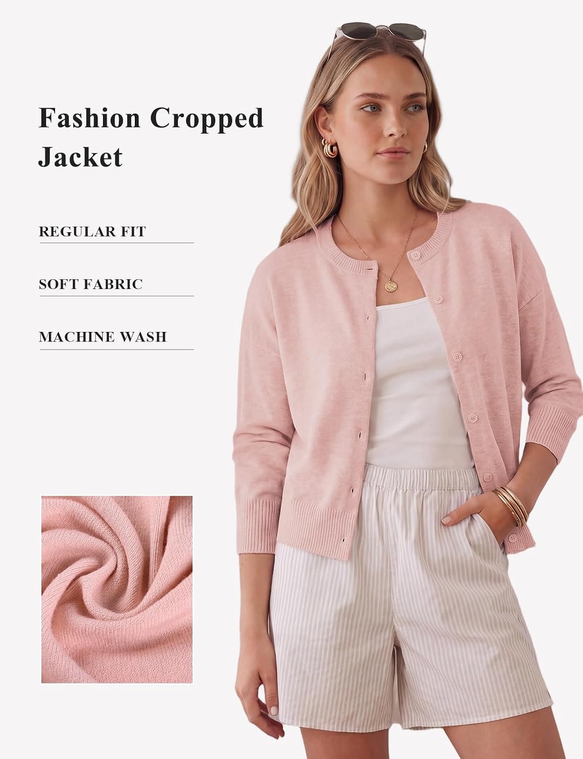 image:imageGRACE KARIN Cropped Cardigan Sweaters for Women Long Sleeve Crew Neck Open Front Jackets Y2K Fall Fashion Clothes 2026Light Pink