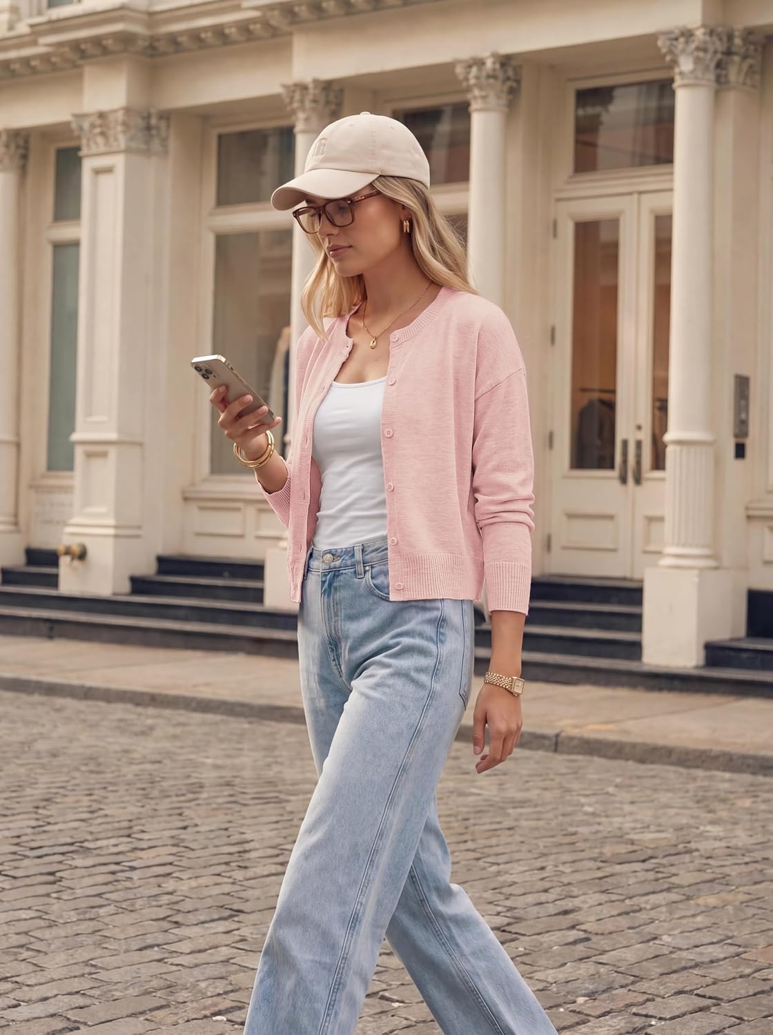 image:imageGRACE KARIN Cropped Cardigan Sweaters for Women Long Sleeve Crew Neck Open Front Jackets Y2K Fall Fashion Clothes 2026Light Pink