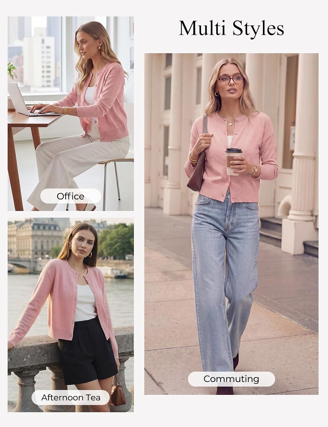 image:imageGRACE KARIN Cropped Cardigan Sweaters for Women Long Sleeve Crew Neck Open Front Jackets Y2K Fall Fashion Clothes 2026Light Pink