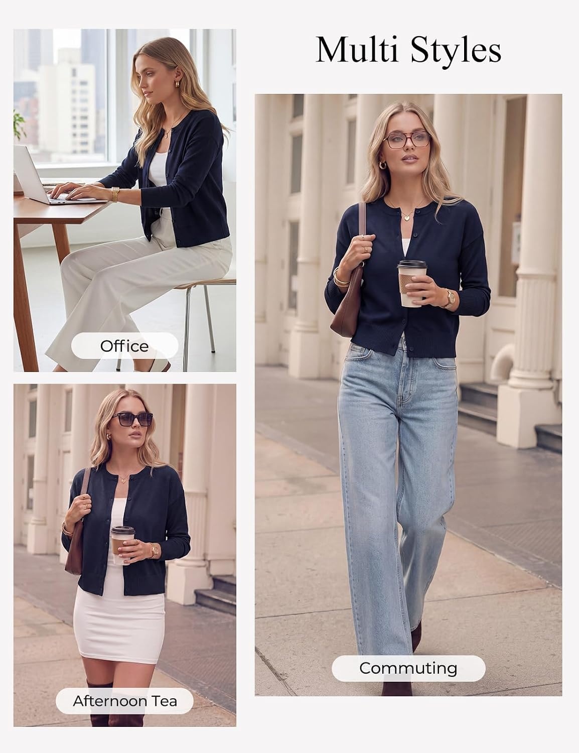 image:imageGRACE KARIN Cropped Cardigan Sweaters for Women Long Sleeve Crew Neck Open Front Jackets Y2K Fall Fashion Clothes 2026Navy Blue