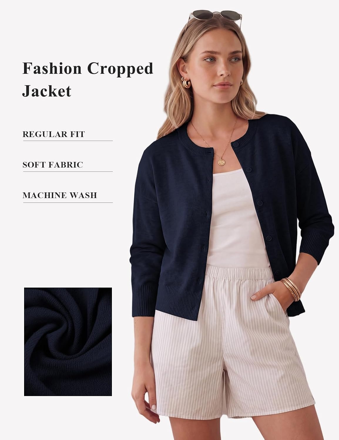 image:imageGRACE KARIN Cropped Cardigan Sweaters for Women Long Sleeve Crew Neck Open Front Jackets Y2K Fall Fashion Clothes 2026Navy Blue