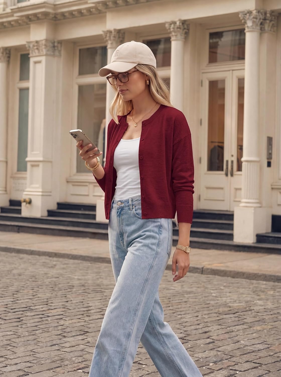 image:imageGRACE KARIN Cropped Cardigan Sweaters for Women Long Sleeve Crew Neck Open Front Jackets Y2K Fall Fashion Clothes 2026Wine Red