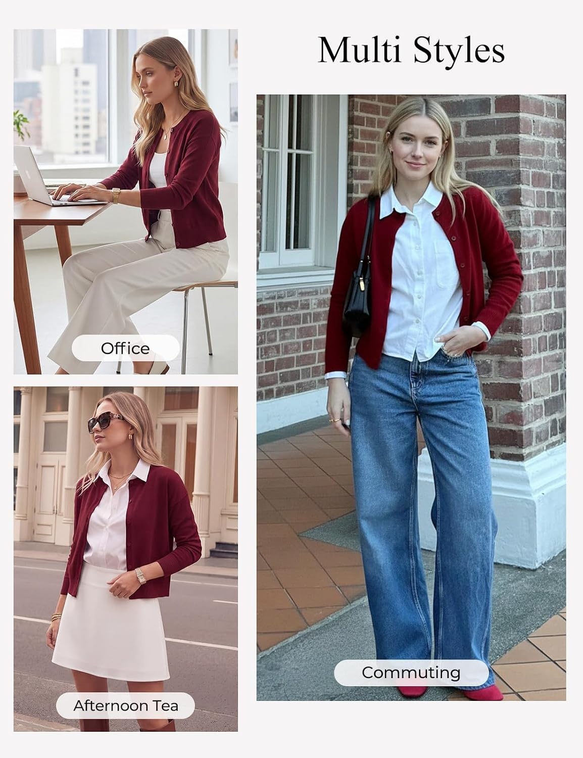 image:imageGRACE KARIN Cropped Cardigan Sweaters for Women Long Sleeve Crew Neck Open Front Jackets Y2K Fall Fashion Clothes 2026Wine Red