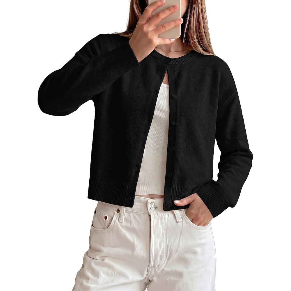 image:imageGRACE KARIN Cropped Cardigan Sweaters for Women Long Sleeve Crew Neck Open Front Jackets Y2K Fall Fashion Clothes 2026Black