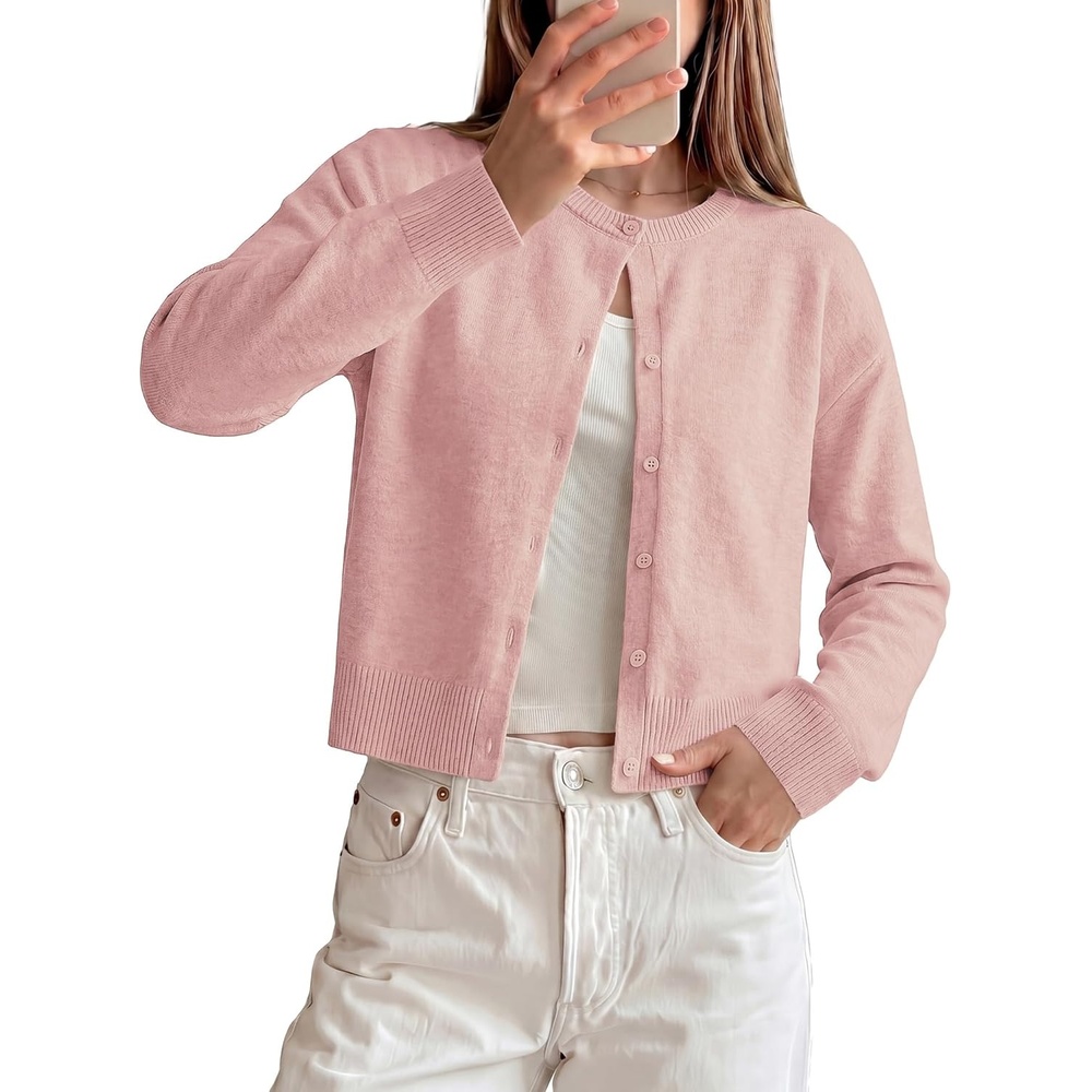 image:imageGRACE KARIN Cropped Cardigan Sweaters for Women Long Sleeve Crew Neck Open Front Jackets Y2K Fall Fashion Clothes 2026Light Pink