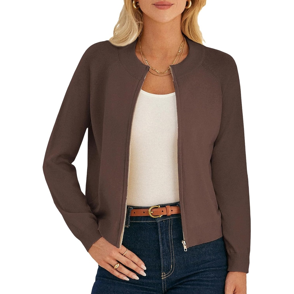 image:imageGRACE KARIN Womens Long Sleeve Zip Up Cardigan Sweaters Lightweight Sweater Jacket Knitted Fashion ClothesChocolate Brown