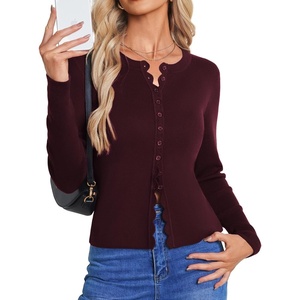 GRACE KARIN Womens Lightweight Cardigan Sweaters Cropped Button Up Scalloped Summer Outfits for Women 2026(Wine Red)