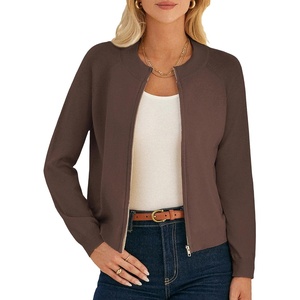 GRACE KARIN Womens Long Sleeve Zip Up Cardigan Sweaters Lightweight Sweater Jacket Knitted Fashion Clothes(Chocolate Brown)