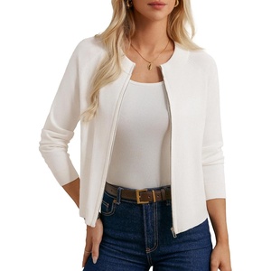 GRACE KARIN Womens Long Sleeve Zip Up Cardigan Sweaters Lightweight Sweater Jacket Knitted Fashion Clothes(Ivory White)