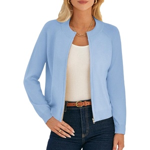 GRACE KARIN Womens Long Sleeve Zip Up Cardigan Sweaters Lightweight Sweater Jacket Knitted Fashion Clothes(Light Blue)
