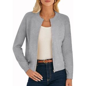GRACE KARIN Womens Long Sleeve Zip Up Cardigan Sweaters Lightweight Sweater Jacket Knitted Fashion Clothes(Light Grey)