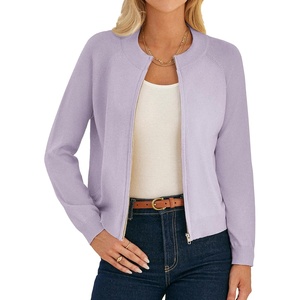 GRACE KARIN Womens Long Sleeve Zip Up Cardigan Sweaters Lightweight Sweater Jacket Knitted Fashion Clothes(Light Purple)