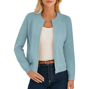GRACE KARIN Womens Long Sleeve Zip Up Cardigan Sweaters Lightweight Sweater Jacket Knitted Fashion Clothes(Pastel Turquoise)
