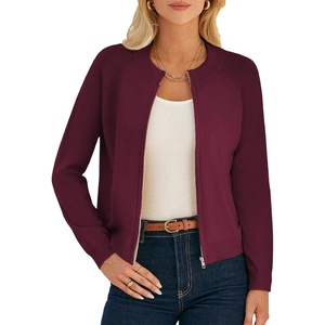 GRACE KARIN Womens Long Sleeve Zip Up Cardigan Sweaters Lightweight Sweater Jacket Knitted Fashion Clothes(Wine Red)