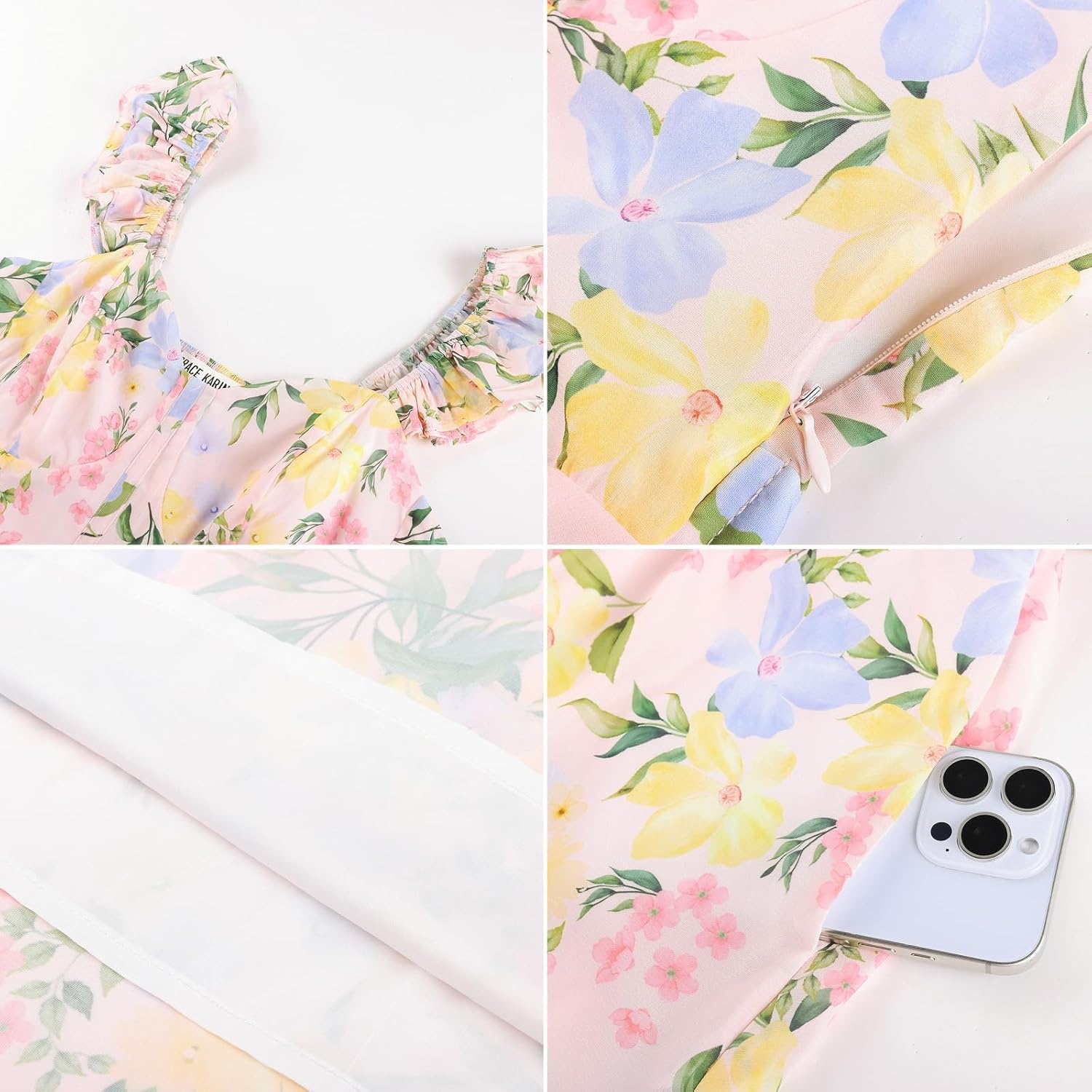 image:imageGRACE KARIN 2026 Women Summer Maxi Floral Corset DressRuffle Sleeve Milkmaid Dresses Wedding Guest Dresses with PocketBlue Yellow Pink Flower