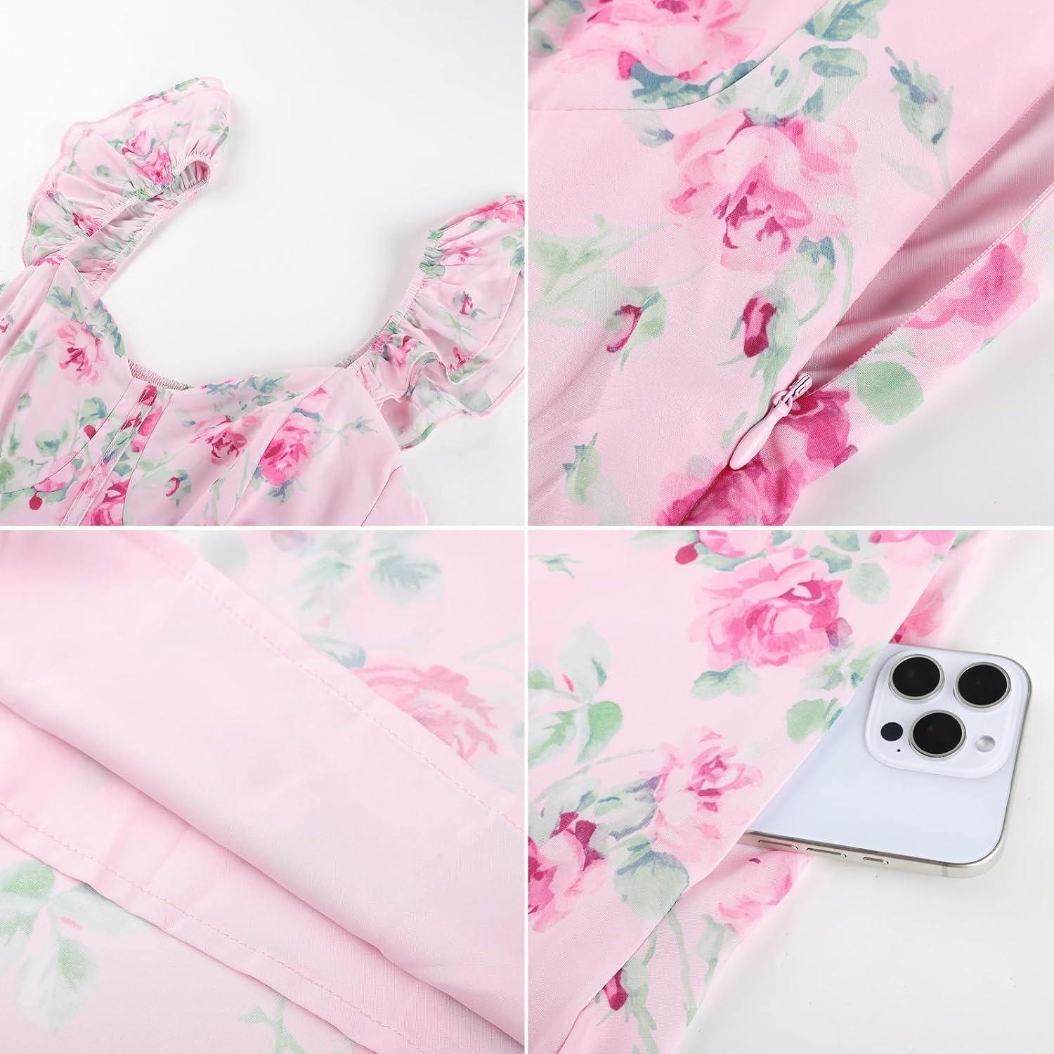 image:imageGRACE KARIN 2026 Women Summer Maxi Floral Corset DressRuffle Sleeve Milkmaid Dresses Wedding Guest Dresses with PocketFoundation With Pink Floral
