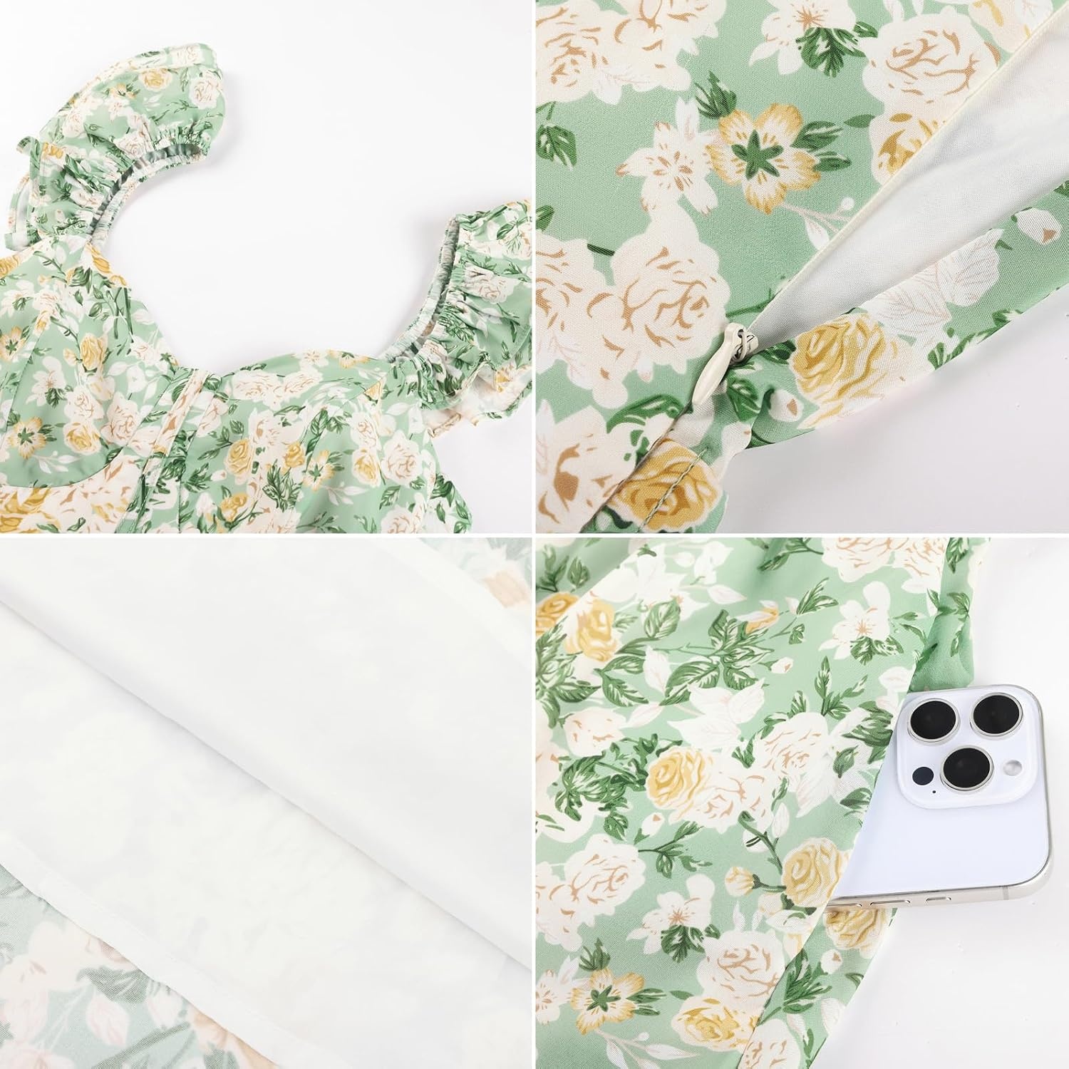 image:imageGRACE KARIN 2026 Women Summer Maxi Floral Corset DressRuffle Sleeve Milkmaid Dresses Wedding Guest Dresses with PocketGreen With White Yellow Flowers