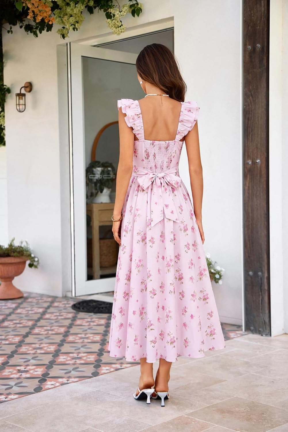 image:imageGRACE KARIN 2026 Women Summer Maxi Floral Corset DressRuffle Sleeve Milkmaid Dresses Wedding Guest Dresses with PocketSmall Floral Foundation