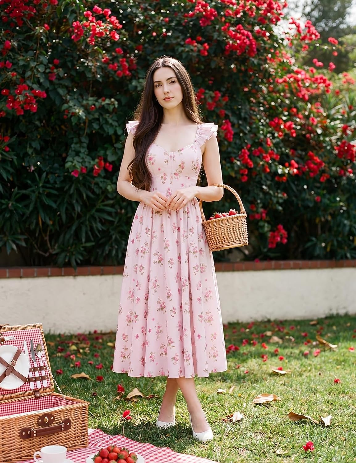 image:imageGRACE KARIN 2026 Women Summer Maxi Floral Corset DressRuffle Sleeve Milkmaid Dresses Wedding Guest Dresses with PocketSmall Floral Foundation