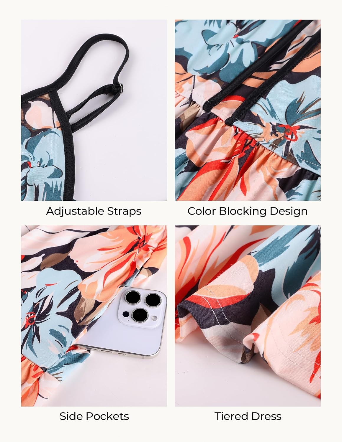 image:imageGRACE KARIN 2026 Womens Spaghetti Strap Resort Wear Summer Beach Maxi Sundress Floral Vacation Dresses with PocketsBlack Orange Floral