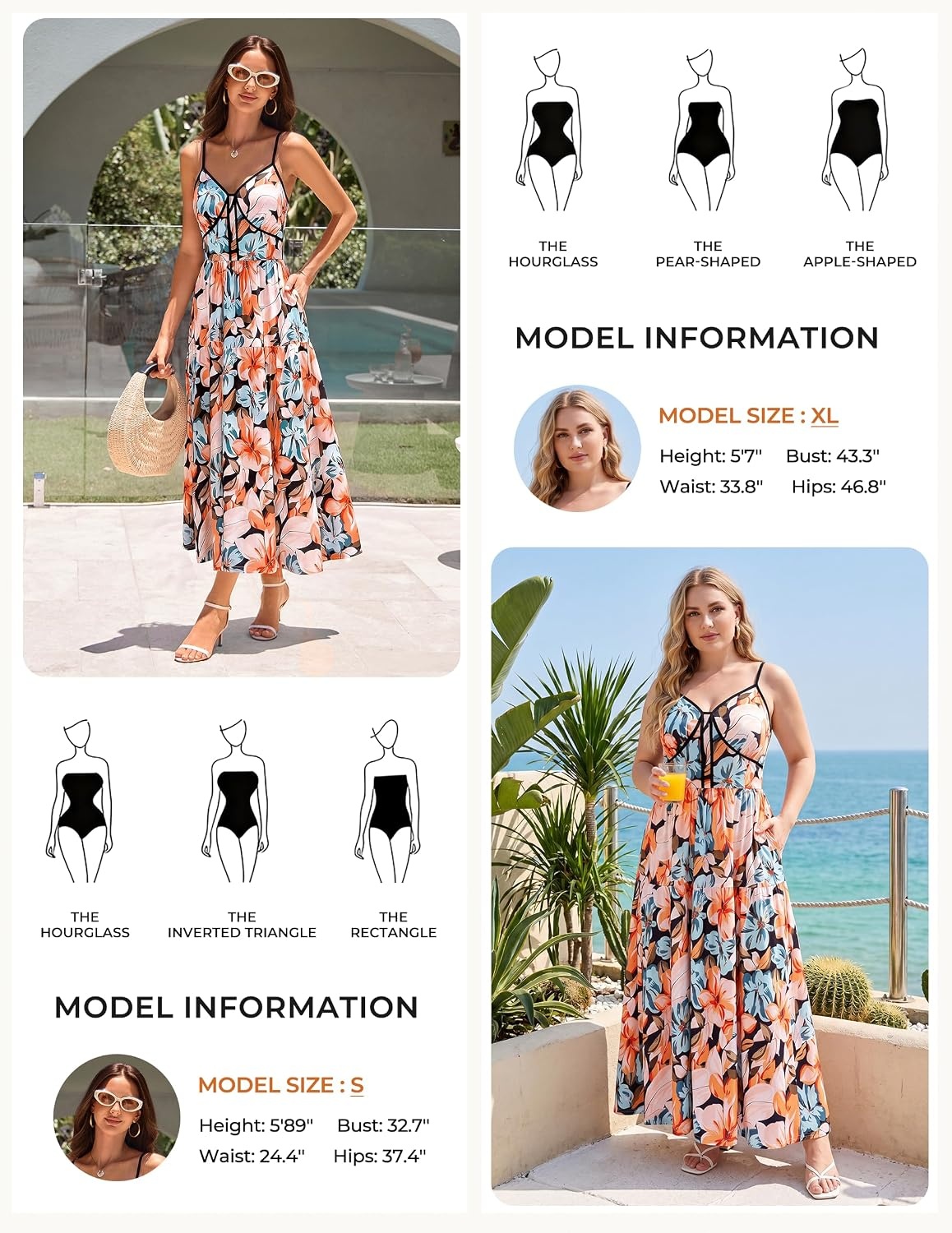 image:imageGRACE KARIN 2026 Womens Spaghetti Strap Resort Wear Summer Beach Maxi Sundress Floral Vacation Dresses with PocketsBlack Orange Floral