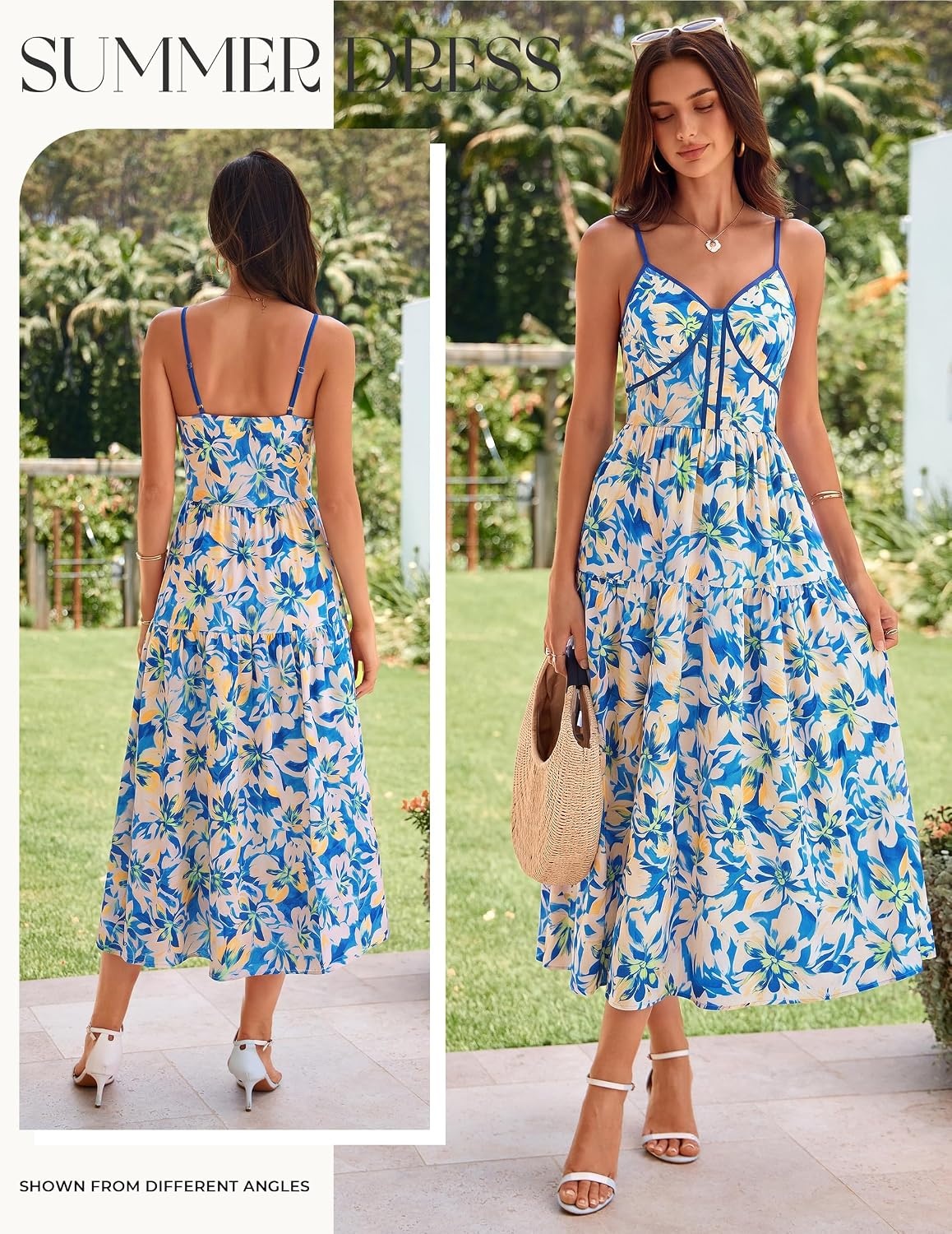image:imageGRACE KARIN 2026 Womens Spaghetti Strap Resort Wear Summer Beach Maxi Sundress Floral Vacation Dresses with PocketsBlue Yellow Floral