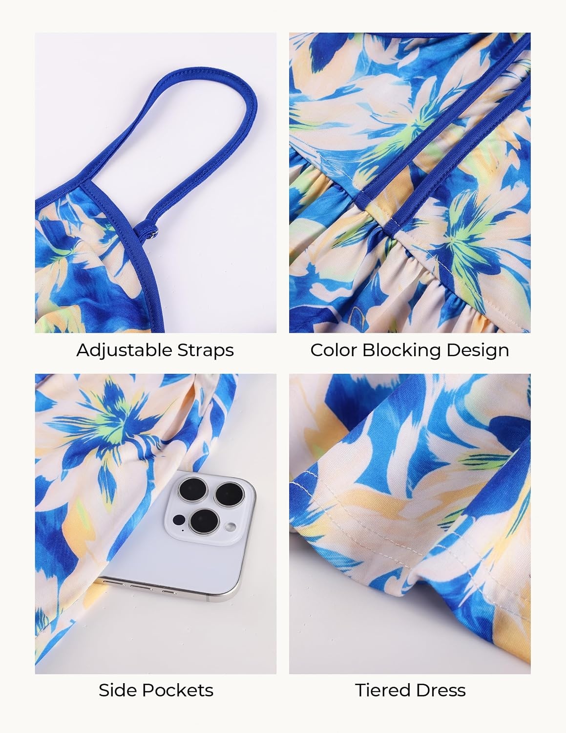 image:imageGRACE KARIN 2026 Womens Spaghetti Strap Resort Wear Summer Beach Maxi Sundress Floral Vacation Dresses with PocketsBlue Yellow Floral