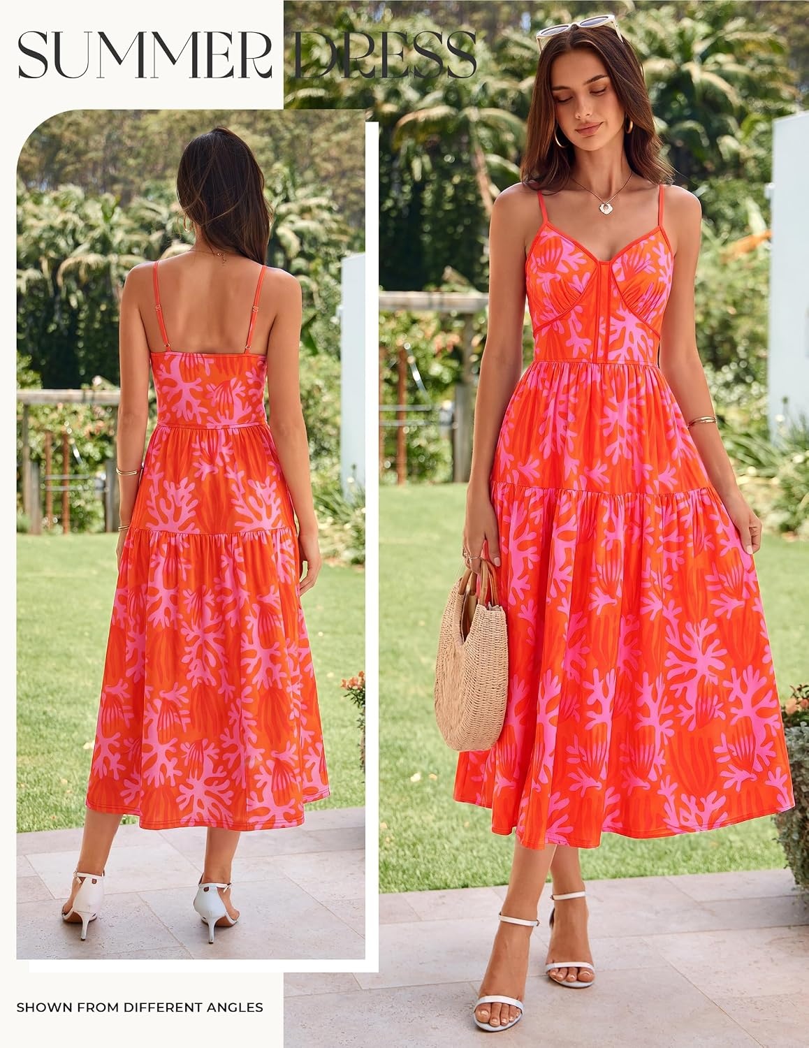 image:imageGRACE KARIN 2026 Womens Spaghetti Strap Resort Wear Summer Beach Maxi Sundress Floral Vacation Dresses with PocketsOrange Floral