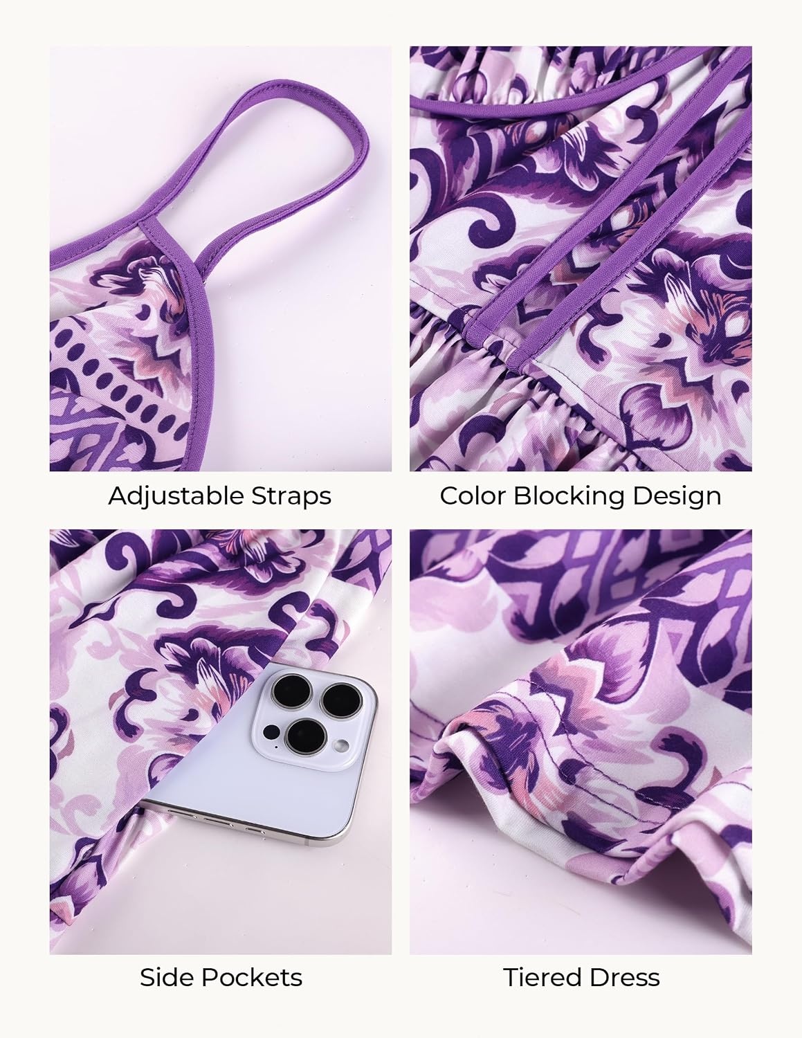 image:imageGRACE KARIN 2026 Womens Spaghetti Strap Resort Wear Summer Beach Maxi Sundress Floral Vacation Dresses with PocketsPurple Floral