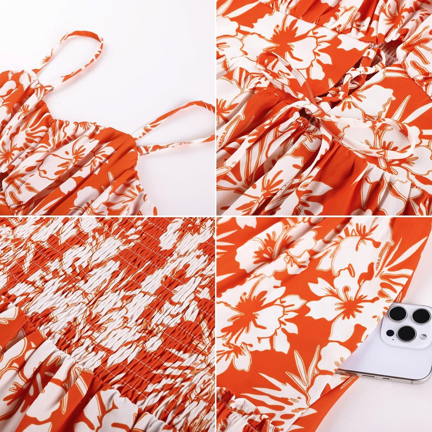 image:imageGRACE KARIN 2026 Womens Spaghetti Vacation Sundress Summer Beach Flowy Boho Floral Maxi Dresses with PocketsBig Orange White Floral