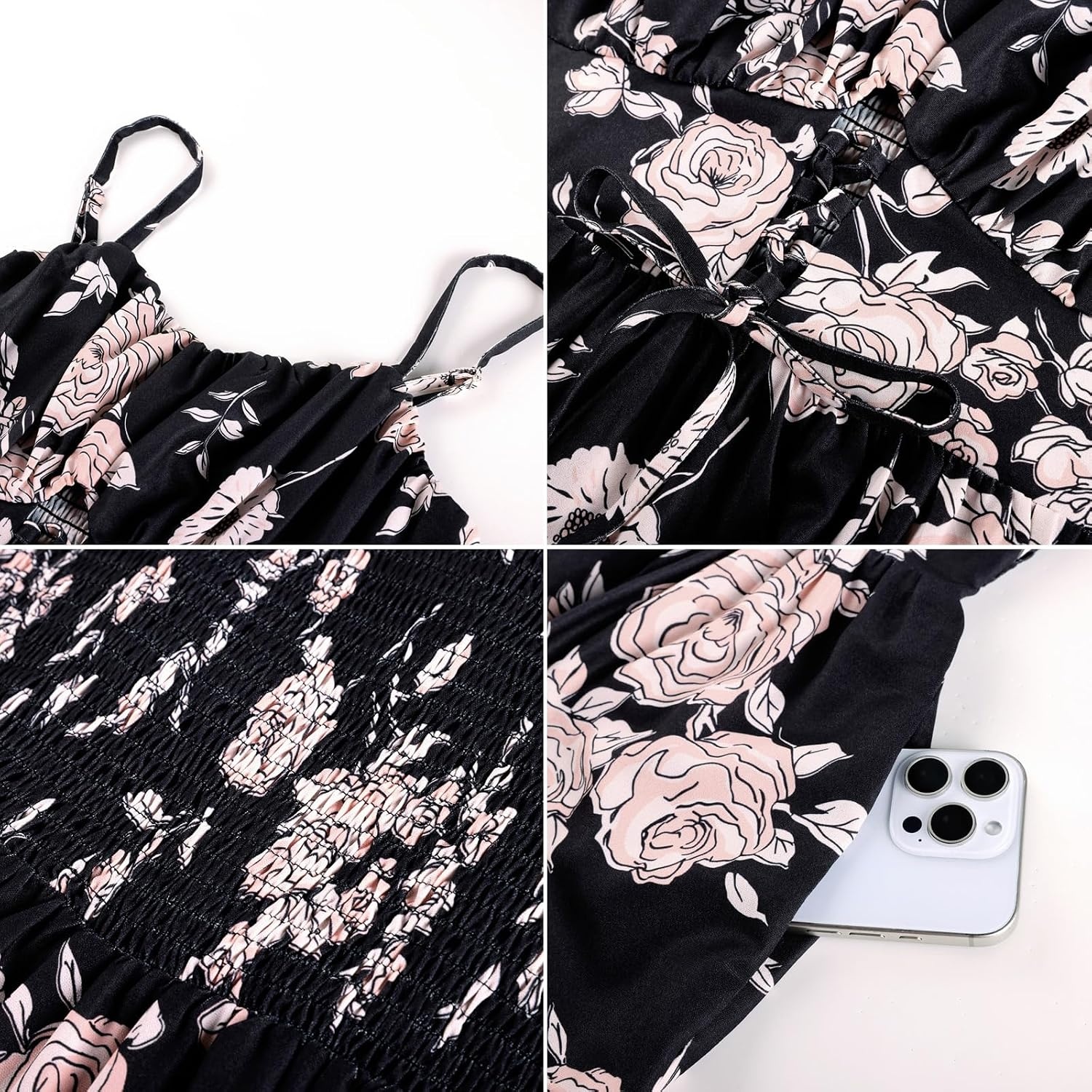 image:imageGRACE KARIN 2026 Womens Spaghetti Vacation Sundress Summer Beach Flowy Boho Floral Maxi Dresses with PocketsBlack Pink Floral
