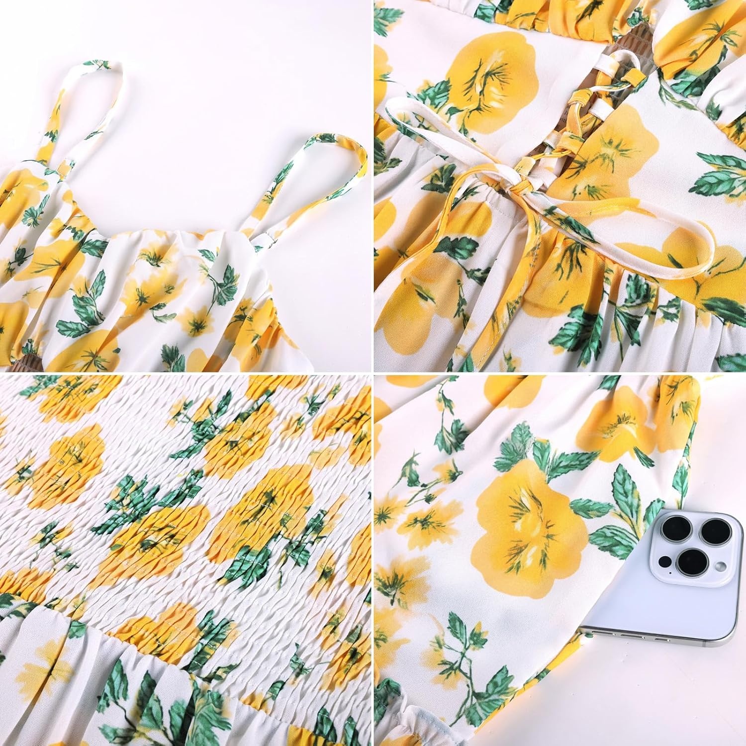 image:imageGRACE KARIN 2026 Womens Spaghetti Vacation Sundress Summer Beach Flowy Boho Floral Maxi Dresses with PocketsWhite Yellow Floral