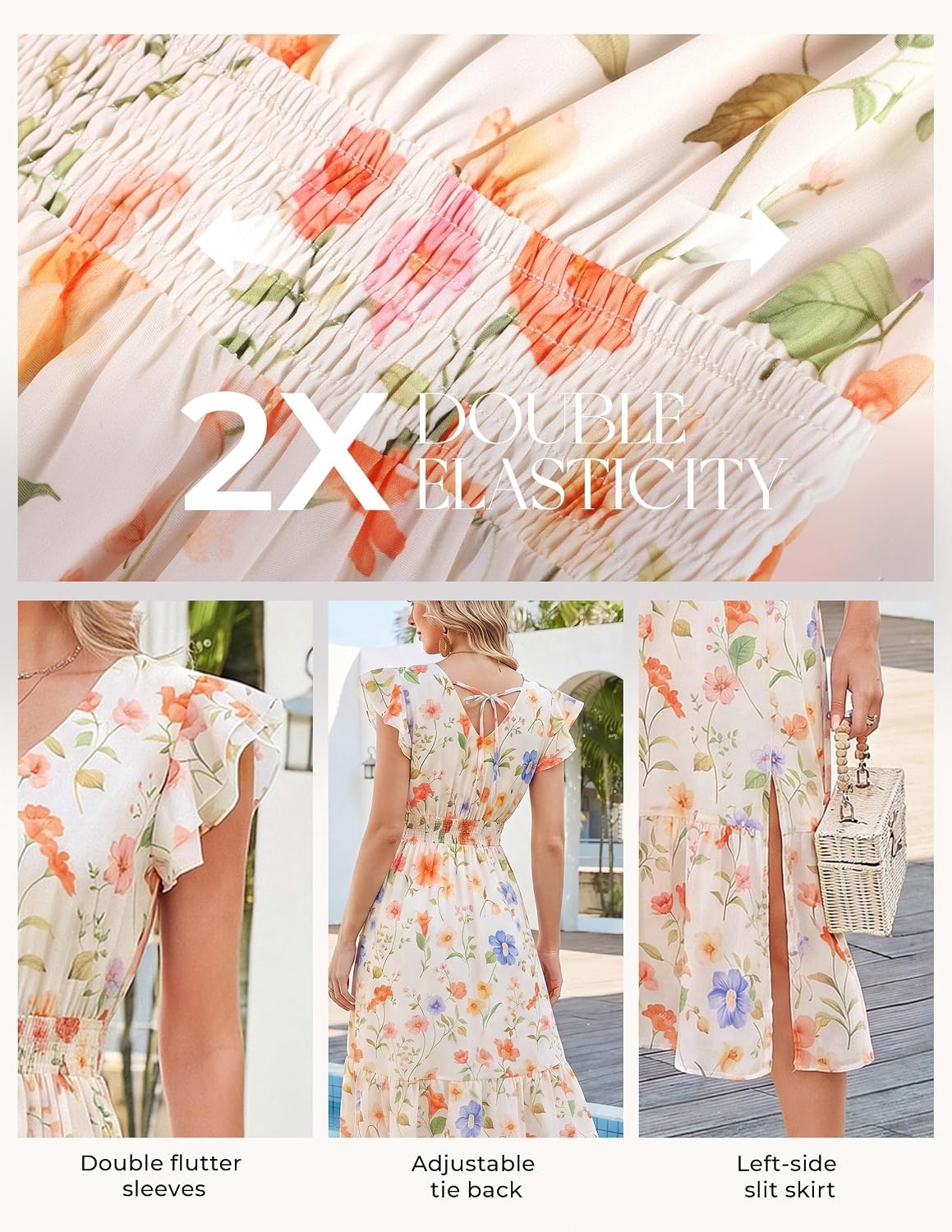 image:imageGRACE KARIN 2026 Womens Summer Dresses V Neck Ruffle Sleeve Floral Boho Beach Dress ALine Swing Midi Wedding Guest SundressBlue Orangefloral Print