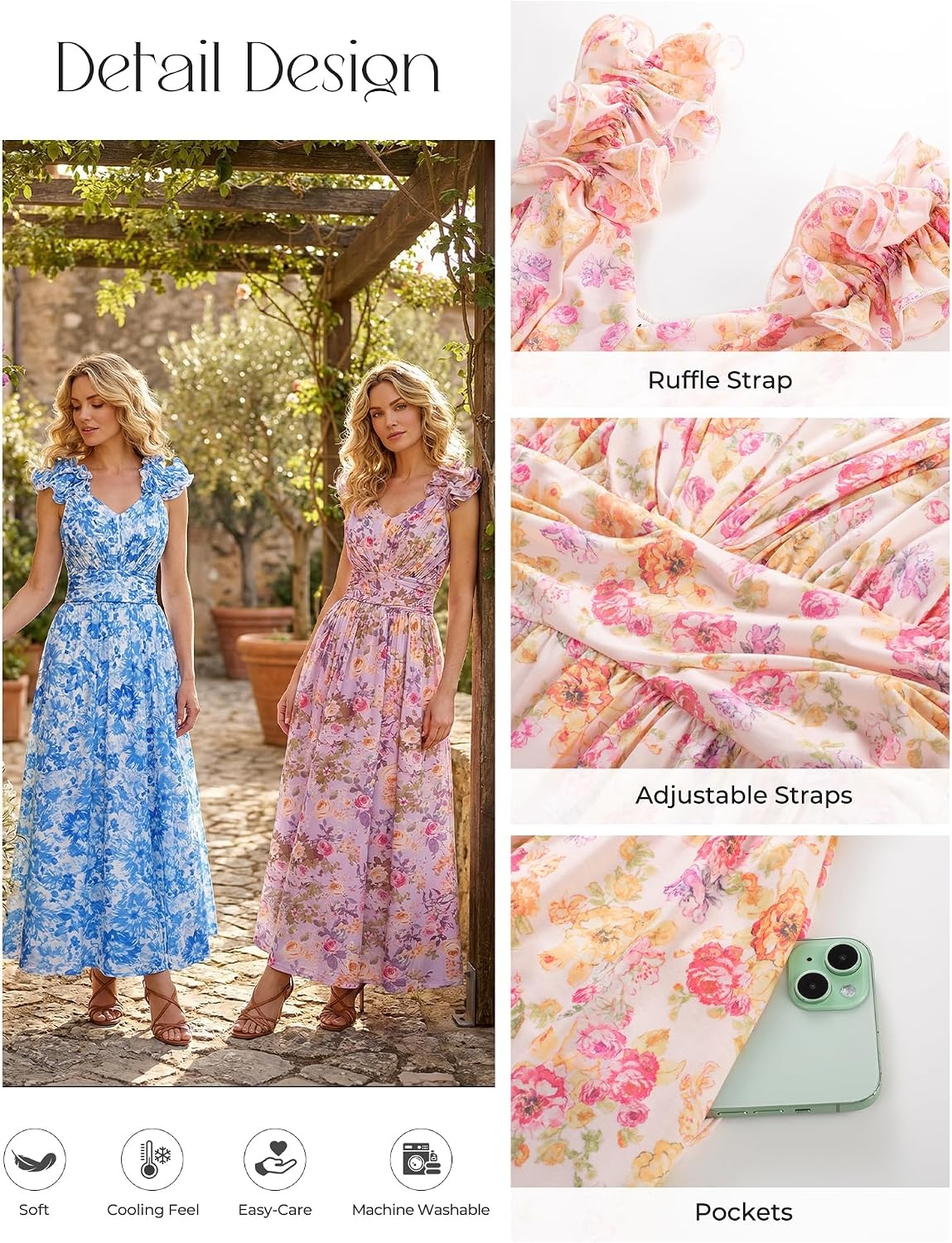 image:imageGRACE KARIN 2026 Womens Summer Floral Print Dress Sleeveless Casual Flowy Sundress A Line Ruffle Wedding Guest OutfitApricot Floral