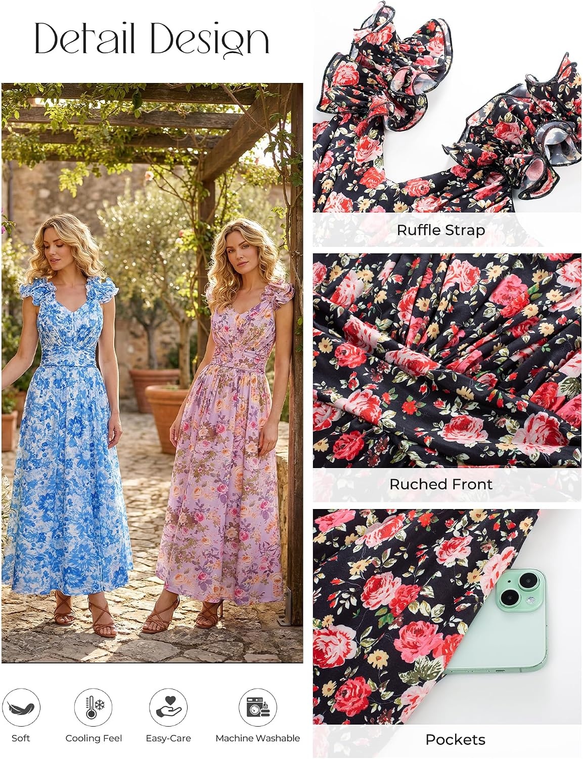 image:imageGRACE KARIN 2026 Womens Summer Floral Print Dress Sleeveless Casual Flowy Sundress A Line Ruffle Wedding Guest OutfitBlack Red