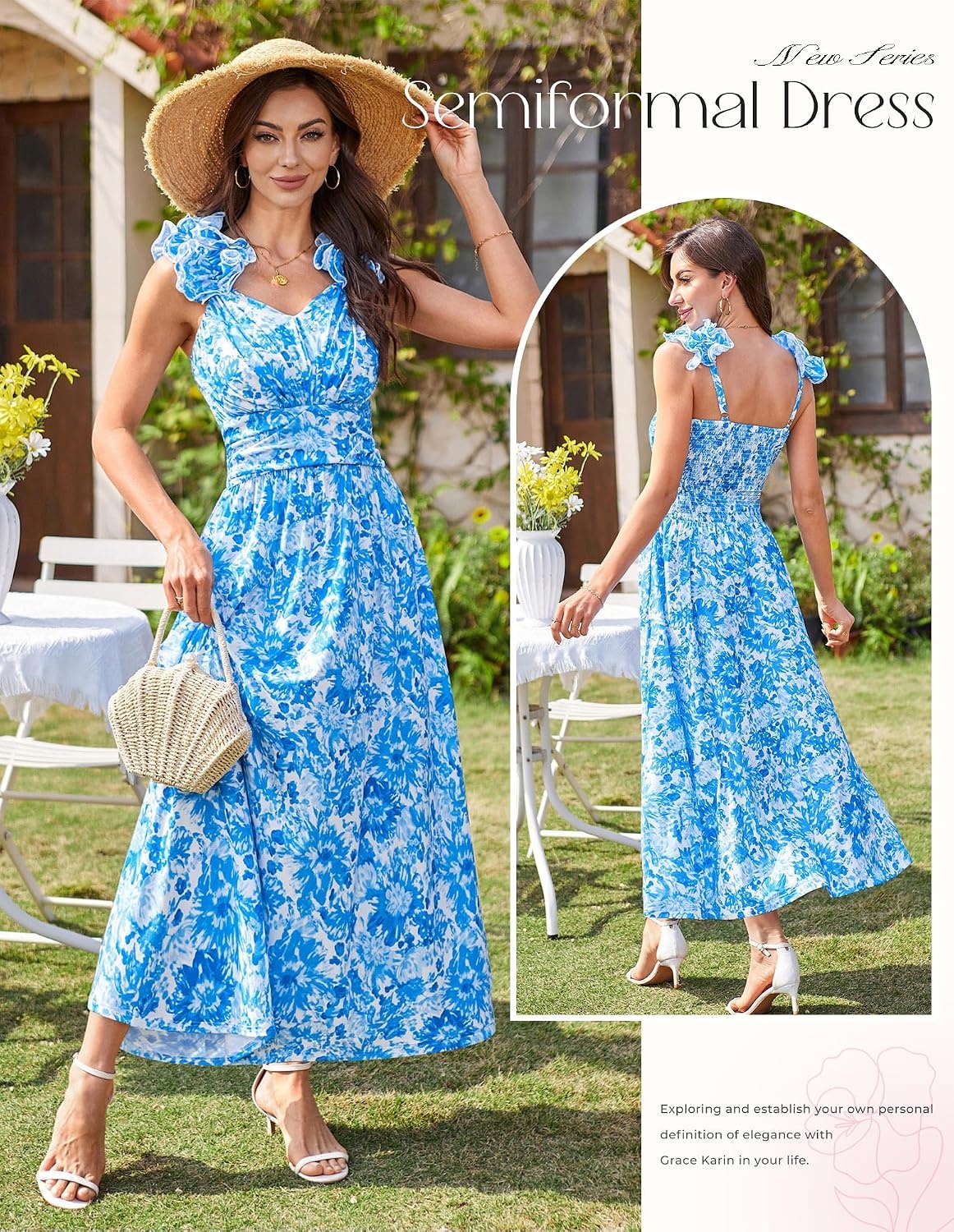 image:imageGRACE KARIN 2026 Womens Summer Floral Print Dress Sleeveless Casual Flowy Sundress A Line Ruffle Wedding Guest OutfitBlue Floral