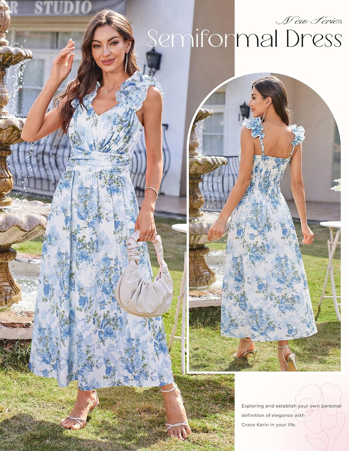 image:imageGRACE KARIN 2026 Womens Summer Floral Print Dress Sleeveless Casual Flowy Sundress A Line Ruffle Wedding Guest OutfitBlue Green