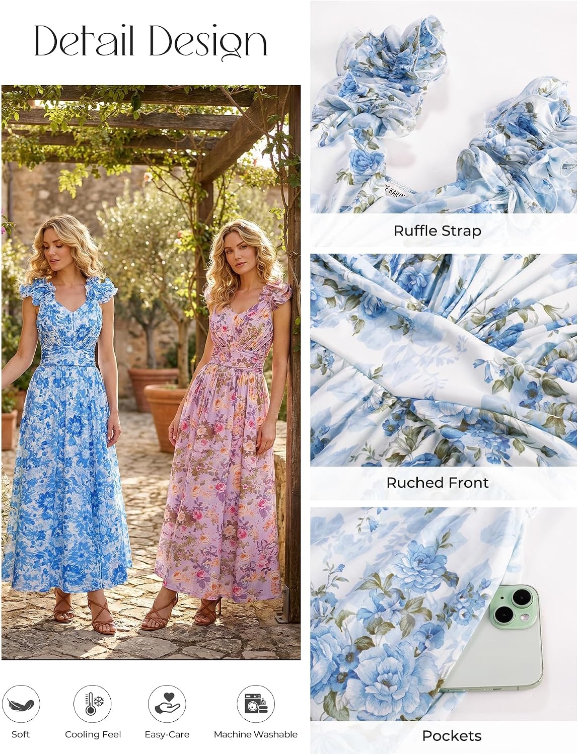 image:imageGRACE KARIN 2026 Womens Summer Floral Print Dress Sleeveless Casual Flowy Sundress A Line Ruffle Wedding Guest OutfitBlue Green