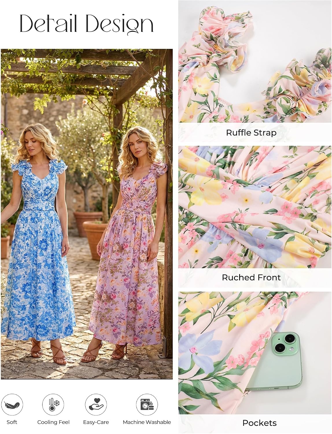 image:imageGRACE KARIN 2026 Womens Summer Floral Print Dress Sleeveless Casual Flowy Sundress A Line Ruffle Wedding Guest OutfitBlue Yellow
