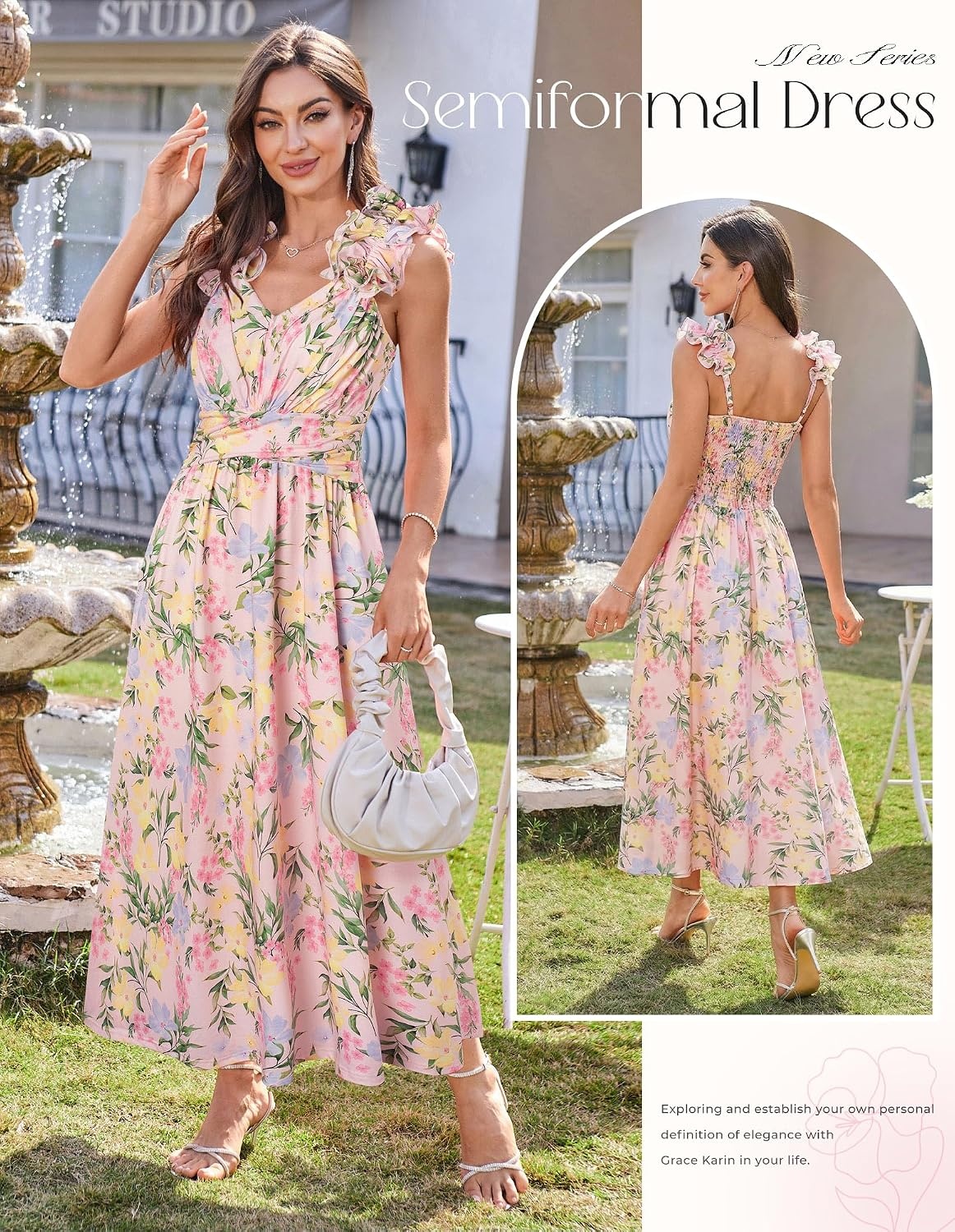 image:imageGRACE KARIN 2026 Womens Summer Floral Print Dress Sleeveless Casual Flowy Sundress A Line Ruffle Wedding Guest OutfitBlue Yellow
