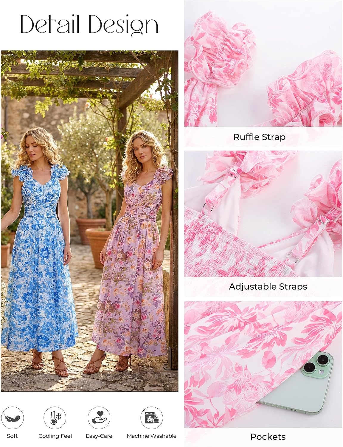 image:imageGRACE KARIN 2026 Womens Summer Floral Print Dress Sleeveless Casual Flowy Sundress A Line Ruffle Wedding Guest OutfitPink Floral