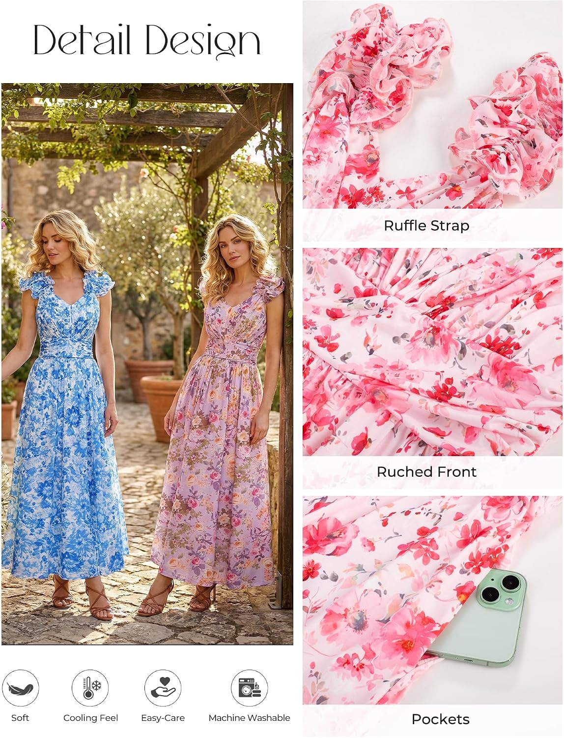 image:imageGRACE KARIN 2026 Womens Summer Floral Print Dress Sleeveless Casual Flowy Sundress A Line Ruffle Wedding Guest OutfitPink Red