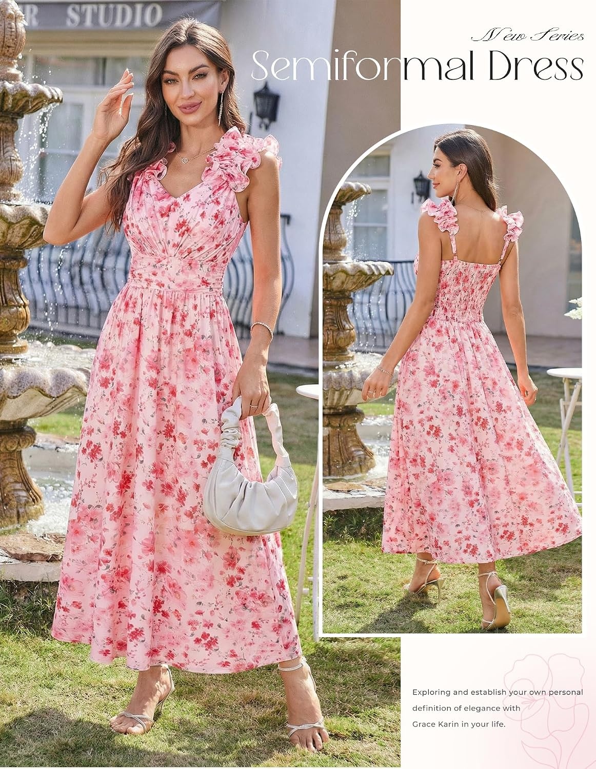 image:imageGRACE KARIN 2026 Womens Summer Floral Print Dress Sleeveless Casual Flowy Sundress A Line Ruffle Wedding Guest OutfitPink Red