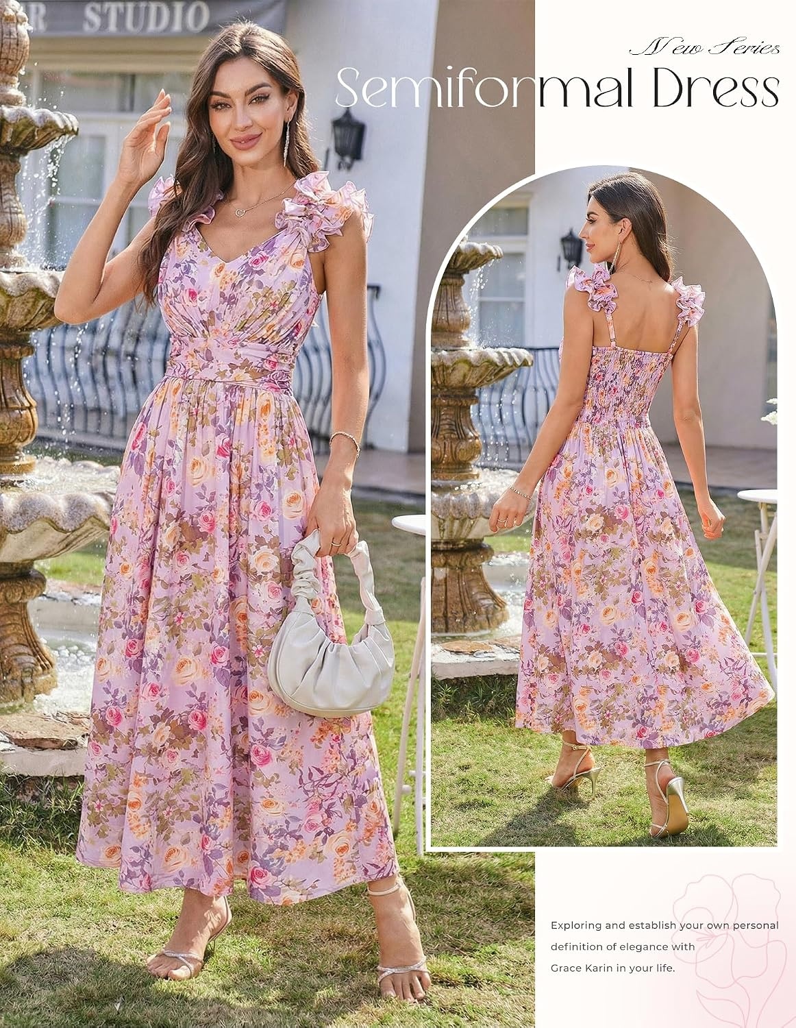 image:imageGRACE KARIN 2026 Womens Summer Floral Print Dress Sleeveless Casual Flowy Sundress A Line Ruffle Wedding Guest OutfitPurple Floral