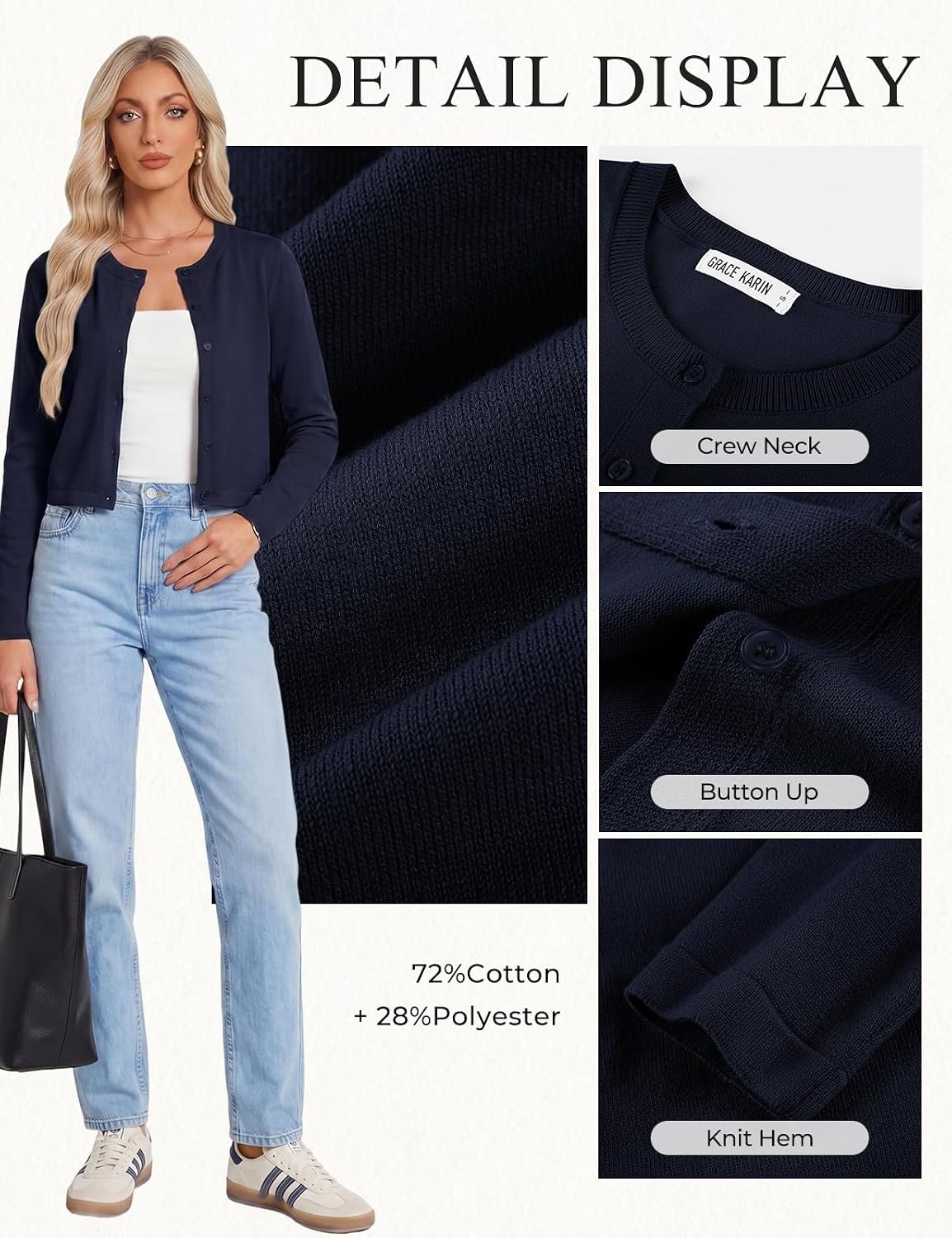 image:imageGRACE KARIN Cropped Cardigan Sweaters for Women Cotton Bolero Shrugs for Dresses Summer Fall Fashion Outfits Clothes 2026Navy Blue