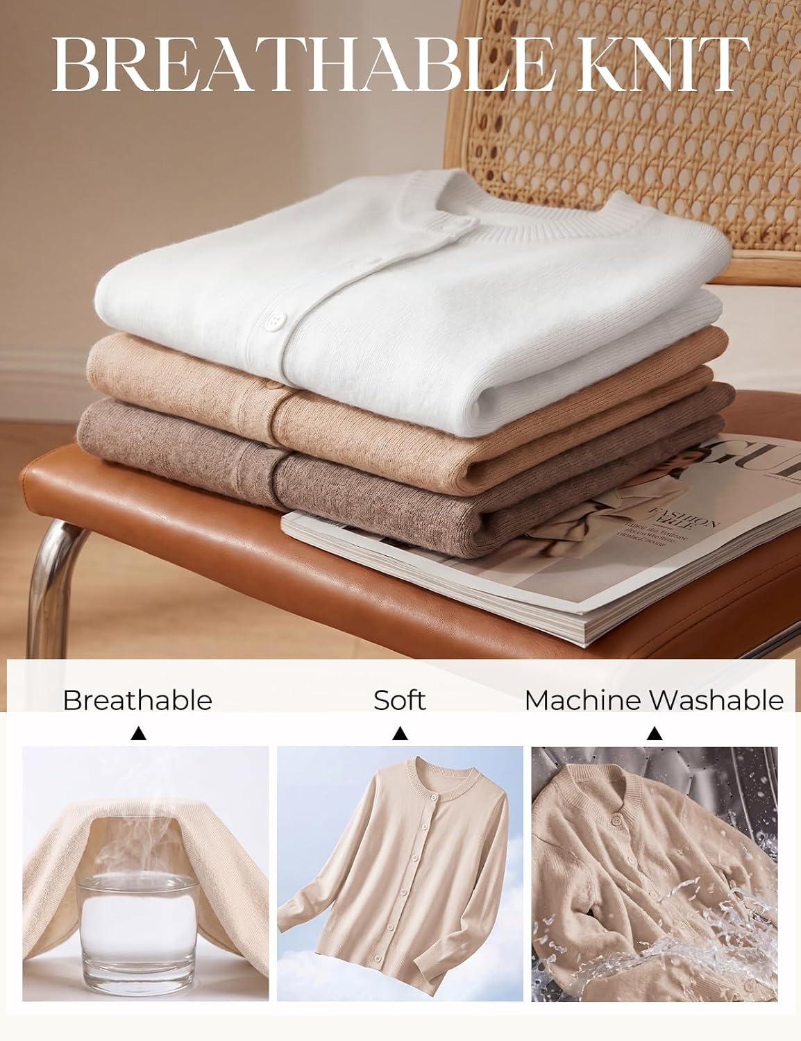 image:imageGRACE KARIN Cropped Cardigan Sweaters for Women Cotton Button up Sweater Oversized Knit Cardigans Trendy 2026Apricot