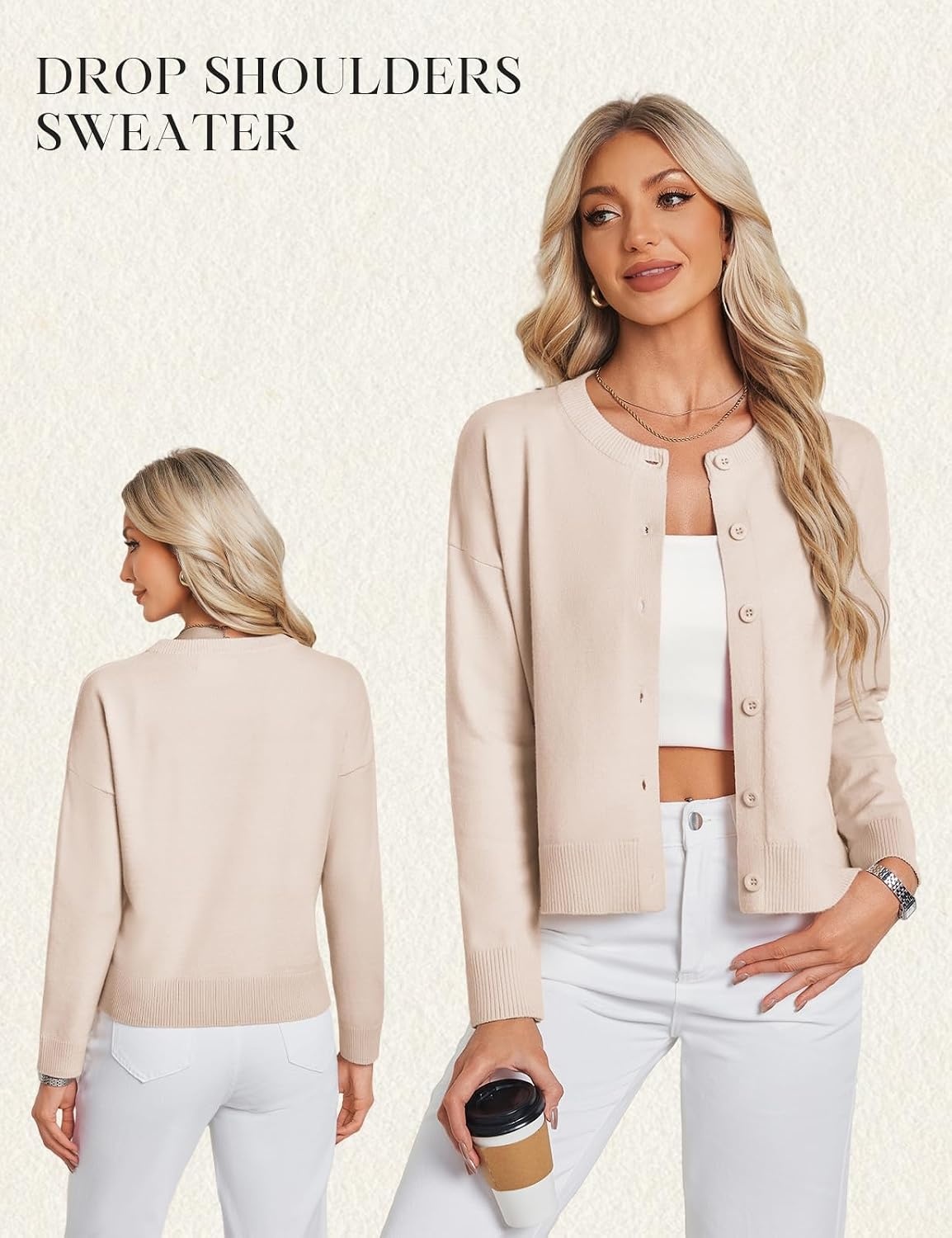 image:imageGRACE KARIN Cropped Cardigan Sweaters for Women Cotton Button up Sweater Oversized Knit Cardigans Trendy 2026Apricot