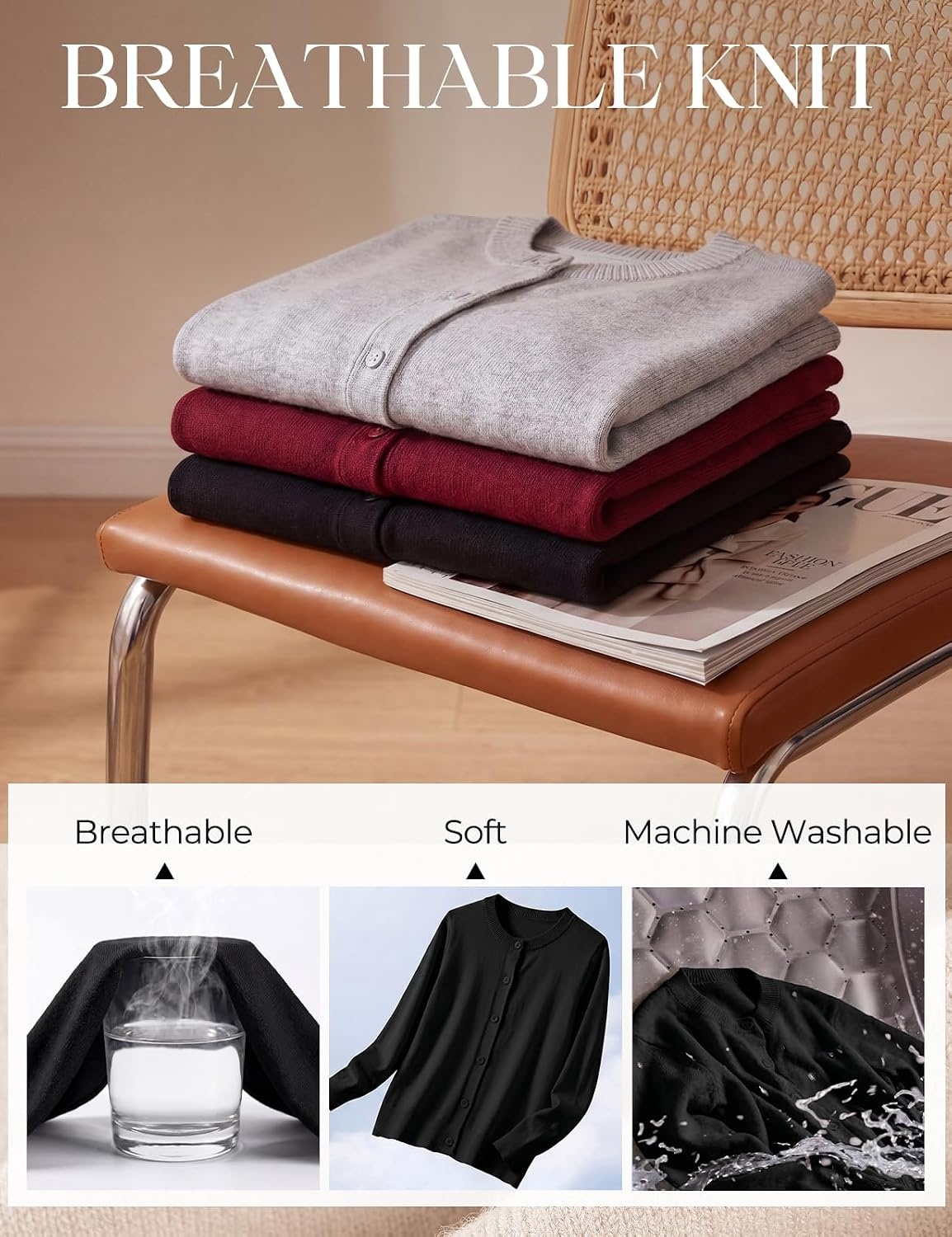image:imageGRACE KARIN Cropped Cardigan Sweaters for Women Cotton Button up Sweater Oversized Knit Cardigans Trendy 2026Black